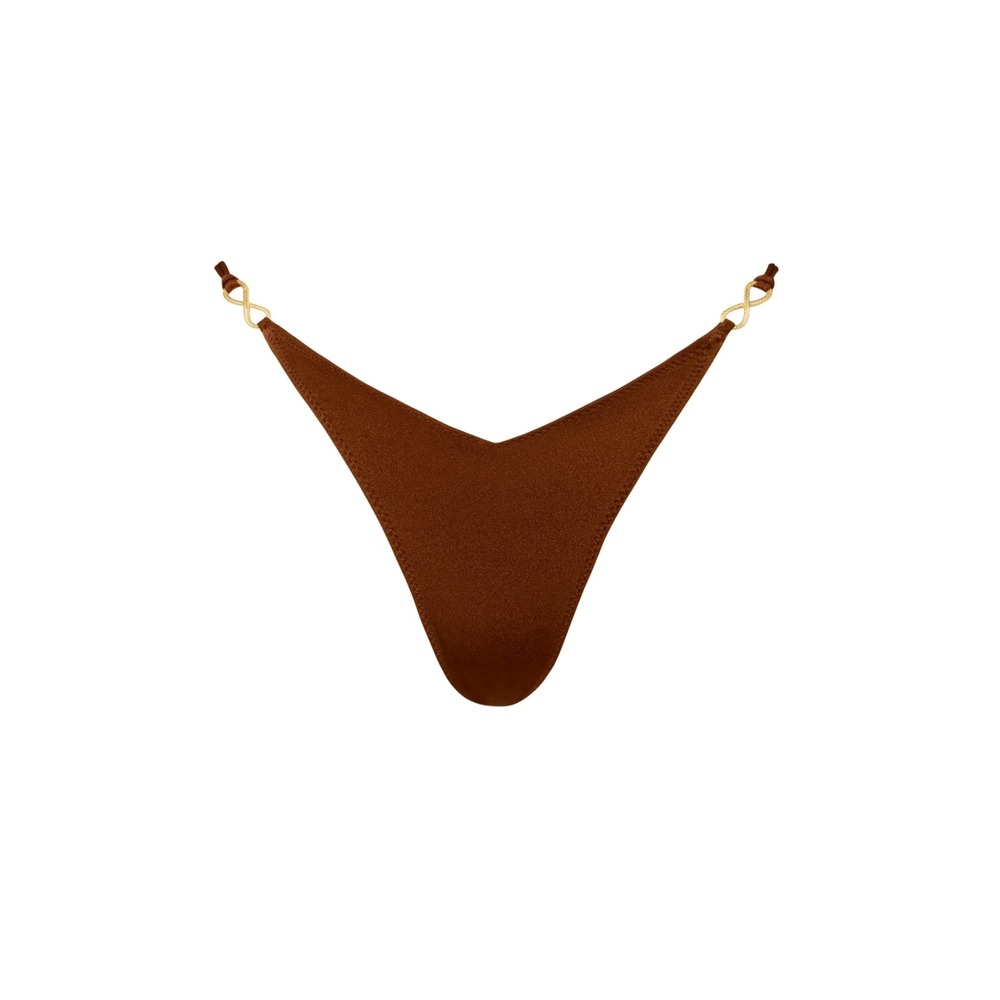 Sommer Swim Liora Choco Fondant Brown Brazilian Bikini Bottoms Gold NWT $99 S